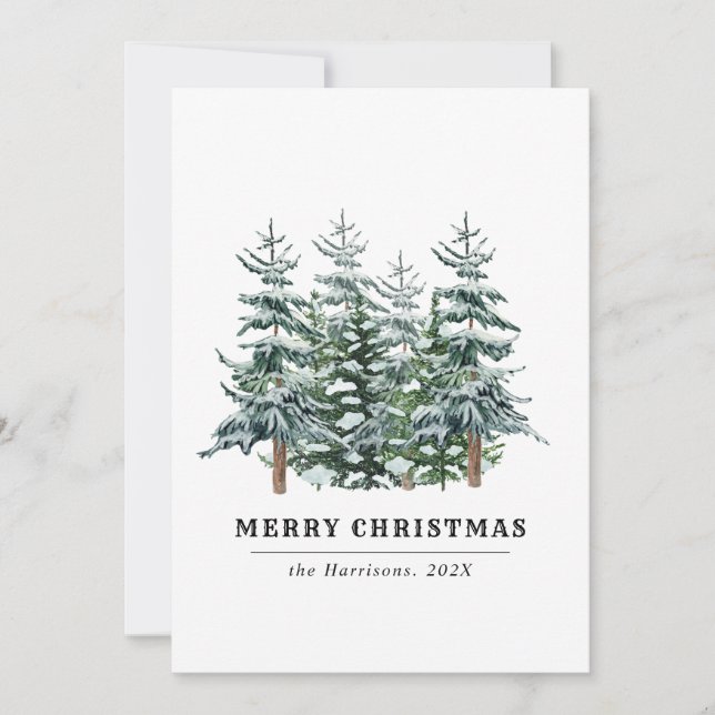 Cartes Pour Fêtes Annuelles Arbre de Noël Aquarelle Moderne Non Photographique (Devant)