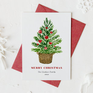 Cartes Pour Fêtes Annuelles Arbre de Noël aquarelle sur un panier en osier