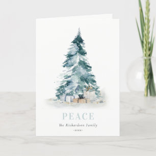 Cartes Pour Fêtes Annuelles Arbre de Noël aux cadeaux en pin aquarelle de neig