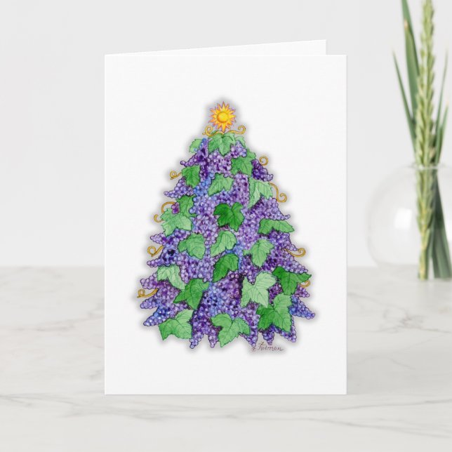 Cartes Pour Fêtes Annuelles Arbre de Noël aux raisins de vin (Devant)