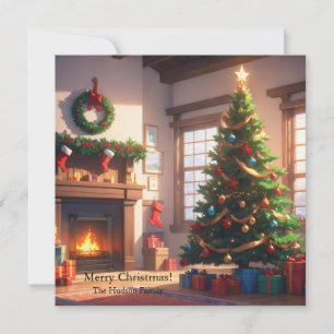 Cartes Pour Fêtes Annuelles Arbre de Noël avec cadeaux et cheminée