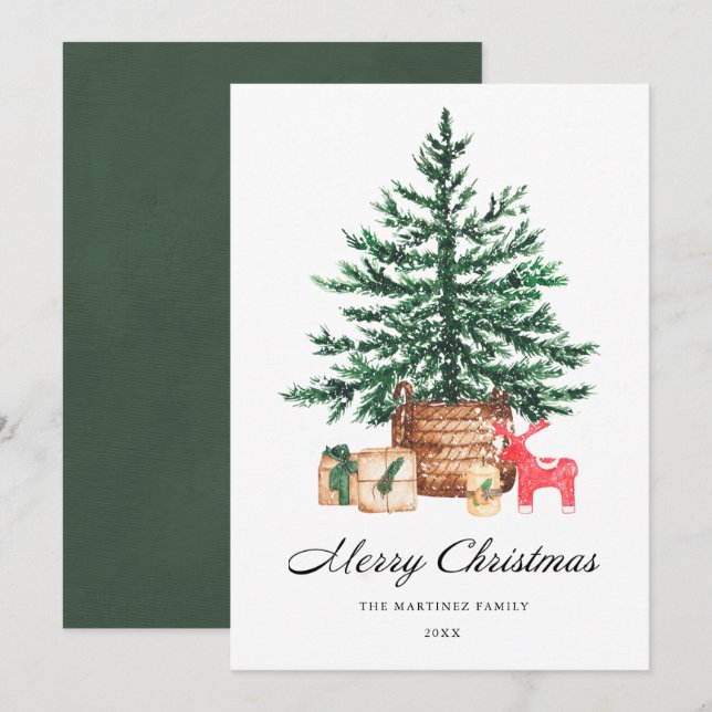 Cartes Pour Fêtes Annuelles Arbre de Noël avec Calligraphie Cadeaux (Devant / Derrière)
