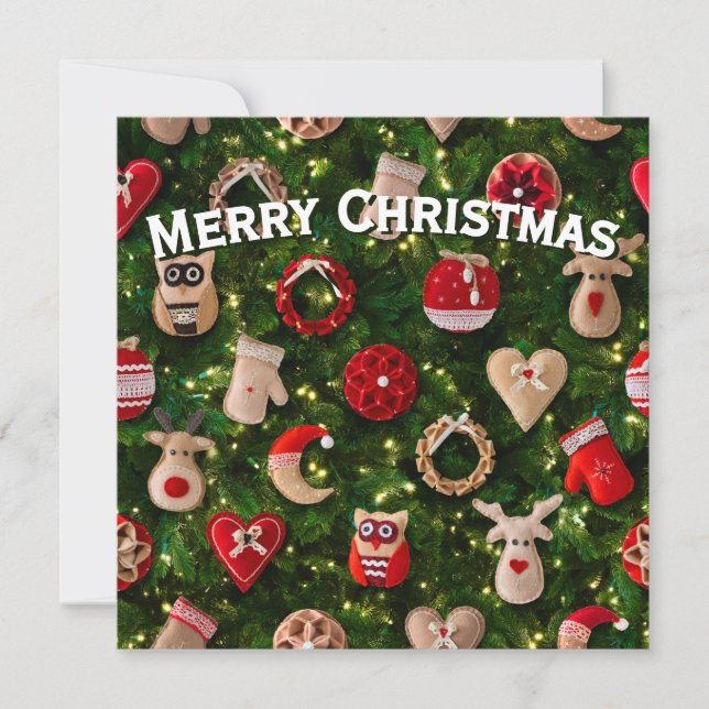 Cartes Pour Fêtes Annuelles Arbre de Noël avec des jouets en feutre (Devant)