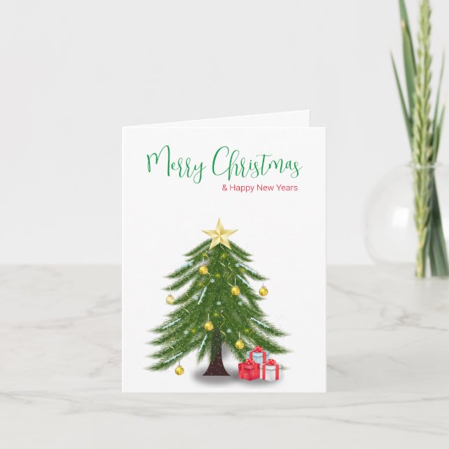 Cartes Pour Fêtes Annuelles Arbre de Noël avec présence rouge (Devant)