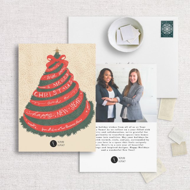 Cartes Pour Fêtes Annuelles Arbre de Noël avec ruban à main (Créateur téléchargé)