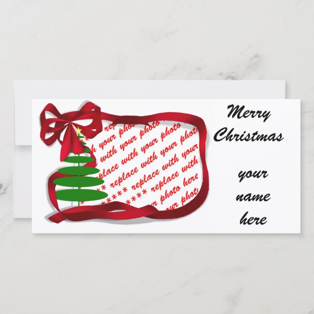 Cartes Pour Fêtes Annuelles Arbre de Noël avec ruban rouge (Devant)