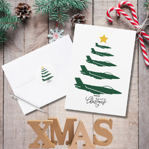Cartes Pour Fêtes Annuelles Arbre de Noël, Avion militaire, Minimaliste