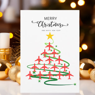 Cartes Pour Fêtes Annuelles Arbre de Noël Avion Photo de Famille Personnalisée