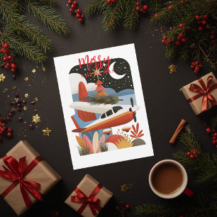 Cartes Pour Fêtes Annuelles Arbre de Noël Avion Rétro Photo de Famille Drôle