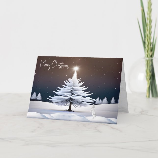 Cartes Pour Fêtes Annuelles Arbre de Noël blanc avec lapin (Devant)