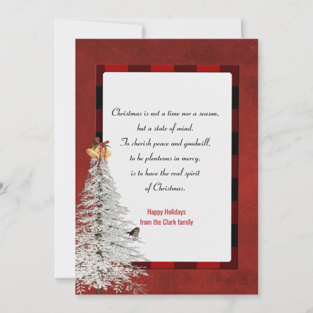 Cartes Pour Fêtes Annuelles Arbre de Noël blanc avec salutations sur plaid (Devant)