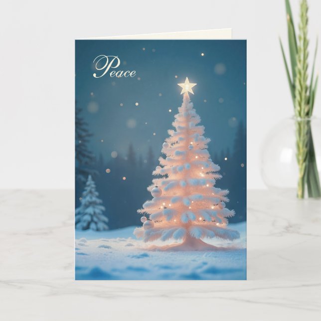 Cartes Pour Fêtes Annuelles Arbre De Noël Blanc Et Glissant En Neige (Devant)