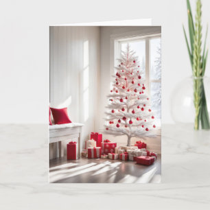 Cartes Pour Fêtes Annuelles Arbre de Noël blanc par fenêtre d'hiver