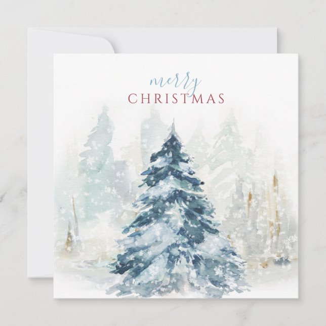 Cartes Pour Fêtes Annuelles Arbre de Noël bleu pastel clair Aquarelle (Devant)