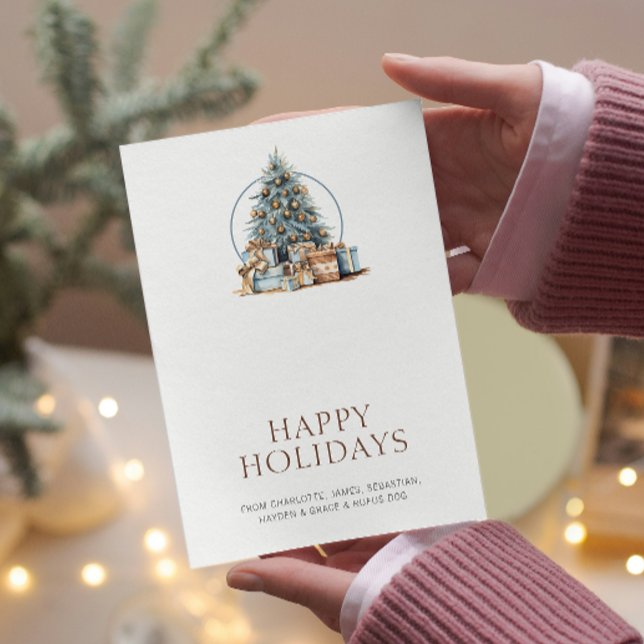 Cartes Pour Fêtes Annuelles Arbre de Noël bleu personnalisé (Blue Christmas Tree Personalized Holiday Cards from Ricaso. Stunning, Simple Christmas cards)