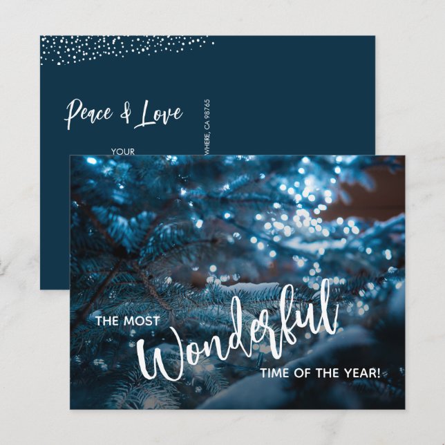 Cartes Pour Fêtes Annuelles Arbre de Noël bleu plat (Devant / Derrière)