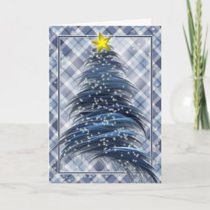 Cartes Pour Fêtes Annuelles Arbre de Noël bleu sur plaid