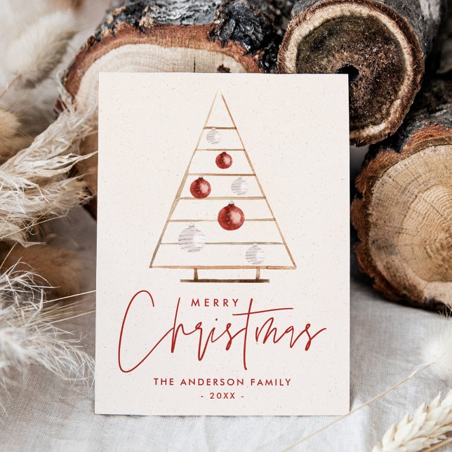 Cartes Pour Fêtes Annuelles Arbre de Noël Boho en bois non photo (Créateur téléchargé)