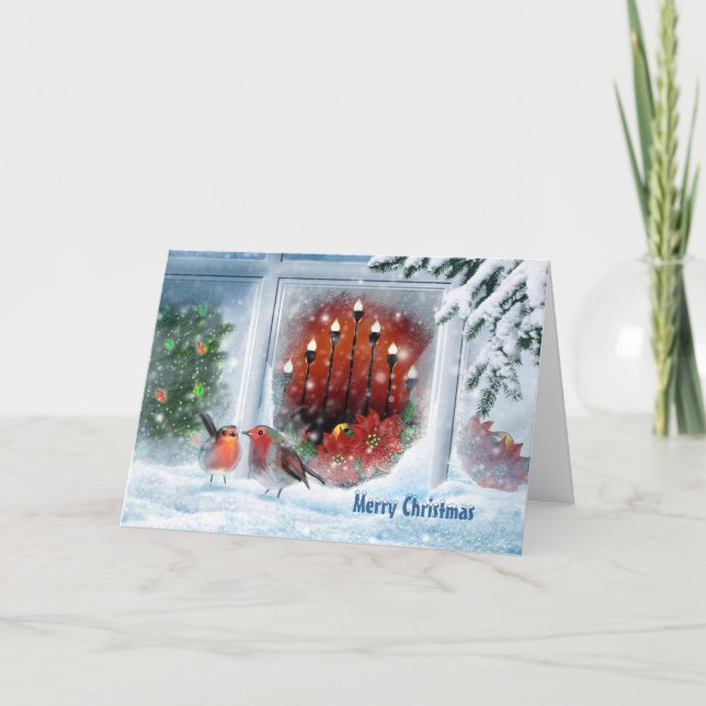 Cartes Pour Fêtes Annuelles Arbre de Noël, bougies, poinsettia et rouge (Devant)