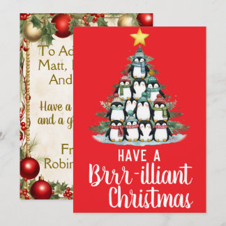 Cartes Pour Fêtes Annuelles Arbre de Noël brillant pingouin