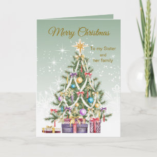 Cartes Pour Fêtes Annuelles Arbre de Noël, cadeaux, Soeur & sa famille