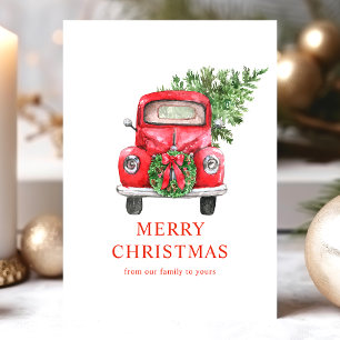 Cartes Pour Fêtes Annuelles Arbre de Noël camion rouge vintage aquarelle