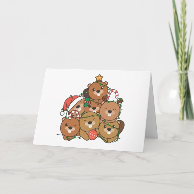 Cartes Pour Fêtes Annuelles Arbre de Noël castor Drôle d'animal Fêtes de Noël (Devant)