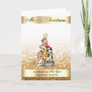 Cartes Pour Fêtes Annuelles Arbre de Noël Chat Élégant avec Fond Bokeh Paillet
