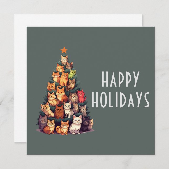 Cartes Pour Fêtes Annuelles Arbre de Noël Chats Mignons Personnalisable Fêtes (Devant / Derrière)