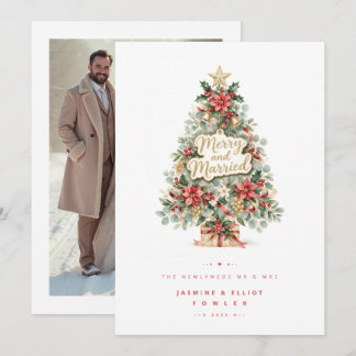 Cartes Pour Fêtes Annuelles Arbre de Noël Chic Exquis Photo de Jeunes Mariés T