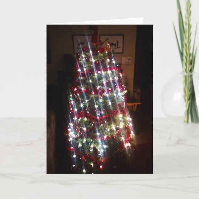 Cartes Pour Fêtes Annuelles Arbre de Noël classique avec lumières blanches (Devant)