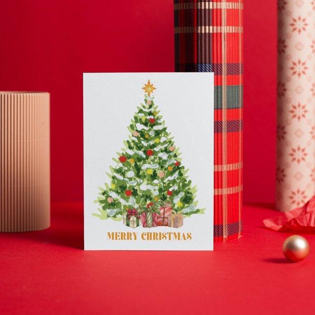 Cartes Pour Fêtes Annuelles Arbre de Noël classique présente des Noël aquarell (Créateur téléchargé)