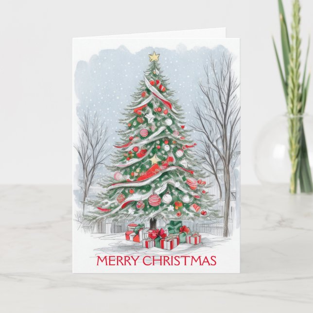 Cartes Pour Fêtes Annuelles Arbre de Noël contemporain (Devant)