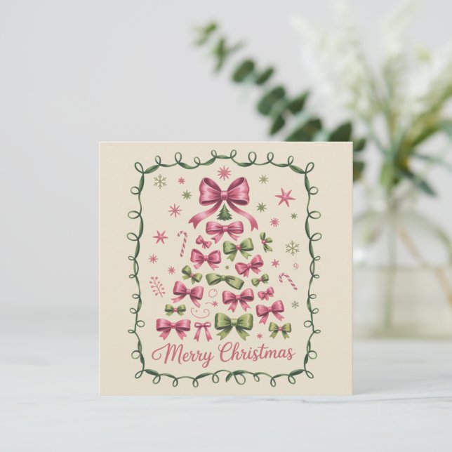 Cartes Pour Fêtes Annuelles Arbre de Noël Coquette Rose Fille Tendance Noël (Debout devant)