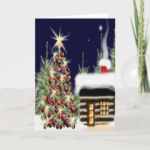 Cartes Pour Fêtes Annuelles Arbre de Noël Cosy Cabine en bois d'hiver