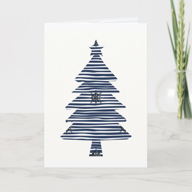 Cartes Pour Fêtes Annuelles Arbre de Noël côtier Roue du navire nautique (Devant)
