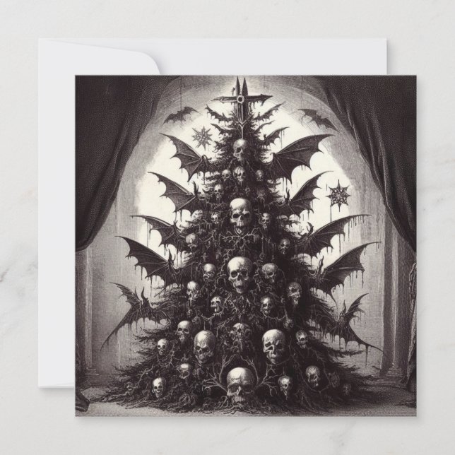 Cartes Pour Fêtes Annuelles Arbre de Noël Crânes Horreur Goth Noël (Devant)