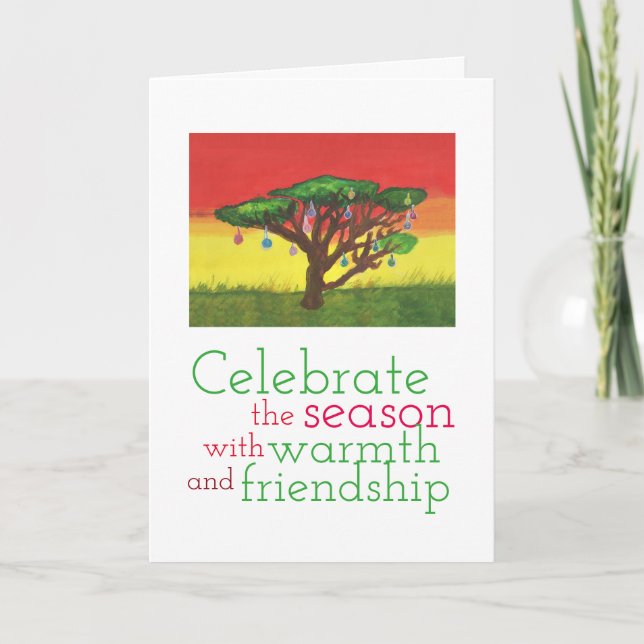 Cartes Pour Fêtes Annuelles Arbre de Noël d'acacia (Devant)