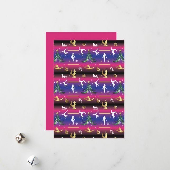 Cartes Pour Fêtes Annuelles Arbre de Noël de gymnastique féminine (Devant/Arrière en situation)
