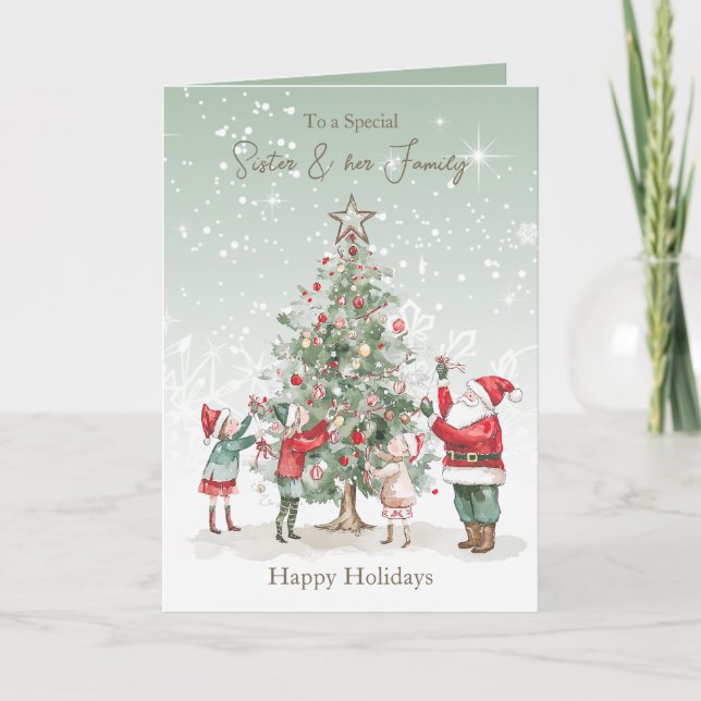 Cartes Pour Fêtes Annuelles Arbre de Noël de la famille soeur Père Noël (Devant)