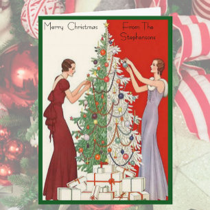 Cartes Pour Fêtes Annuelles Arbre de Noël de mode Art déco rétro vierge à l'in
