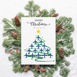 Cartes Pour Fêtes Annuelles Arbre de Noël des avions, photo minimaliste