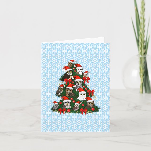 Cartes Pour Fêtes Annuelles Arbre de Noël des Chouettes (Devant)