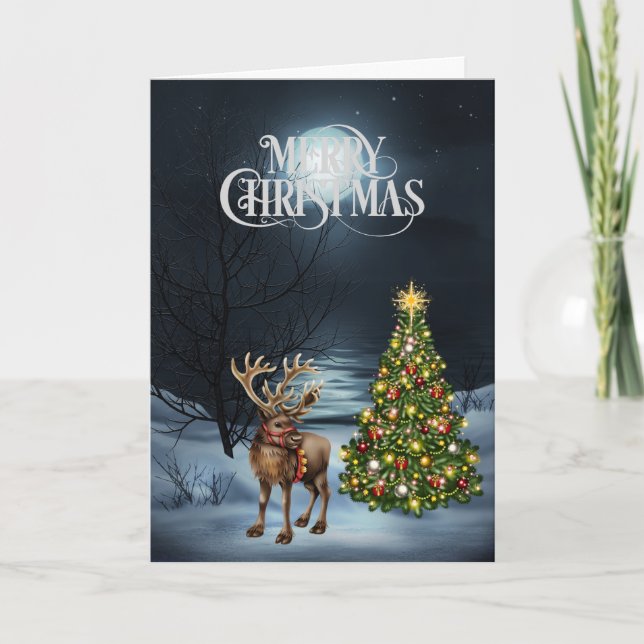 Cartes Pour Fêtes Annuelles Arbre de Noël des rennes dans les bois (Devant)