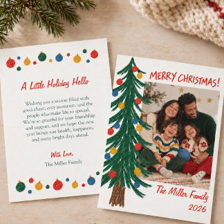 Cartes Pour Fêtes Annuelles Arbre de Noël dessiné à la main, photo de famille
