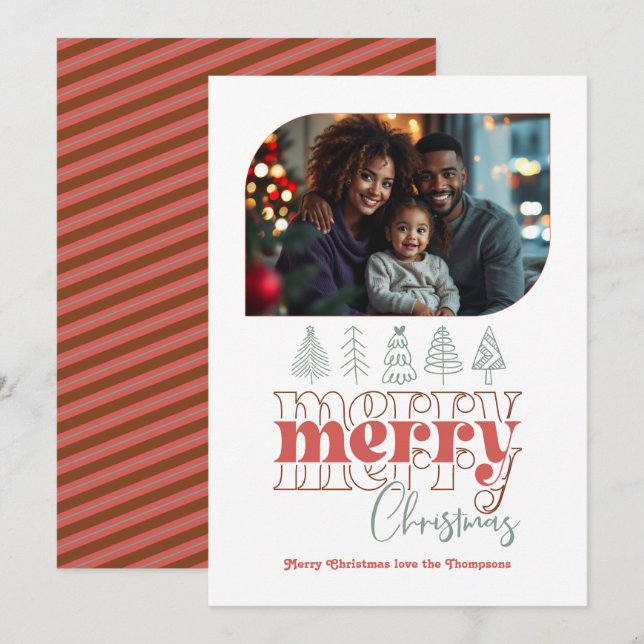 Cartes Pour Fêtes Annuelles Arbre de Noël Doodle Photo de vacances moderne (Devant / Derrière)