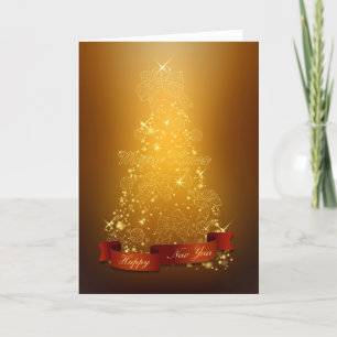 Cartes Pour Fêtes Annuelles Arbre de Noël d'or-Joyeux Nouvel An-Joyeux Noël