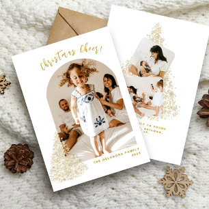 Cartes Pour Fêtes Annuelles Arbre de Noël doré Deux Photos 2022