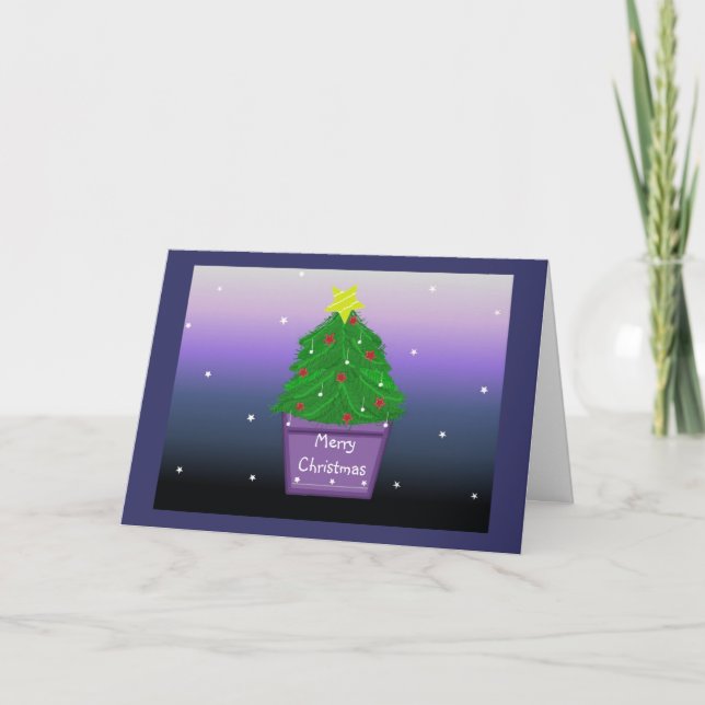 Cartes Pour Fêtes Annuelles Arbre de Noël du concepteur dans Planteur mauve (Devant)