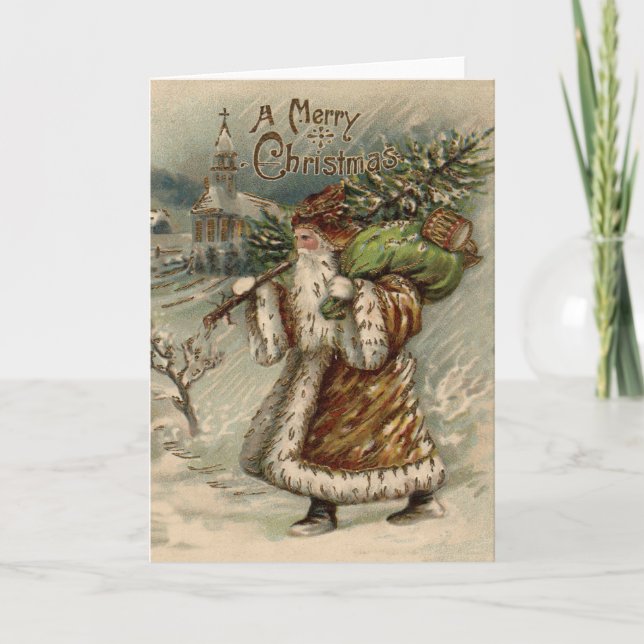 Cartes Pour Fêtes Annuelles Arbre de Noël du Père Noël victorien (Devant)